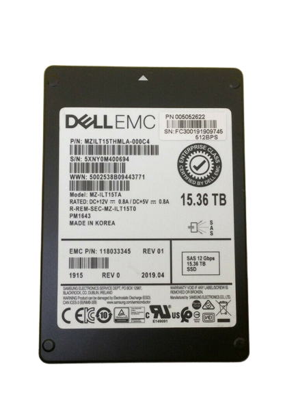 DELL EMC 15.36 TB PM1643 Solid state drive - 2.5" Internal - SAS 12Gb/s - 118033345 Refurbished