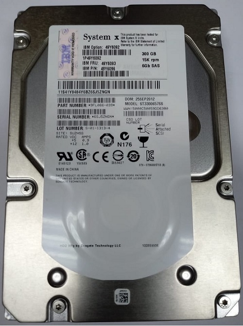 IBM 49Y6092 300 GB Hard drive - 3.5" Internal - SAS 6Gb/s Refurbished