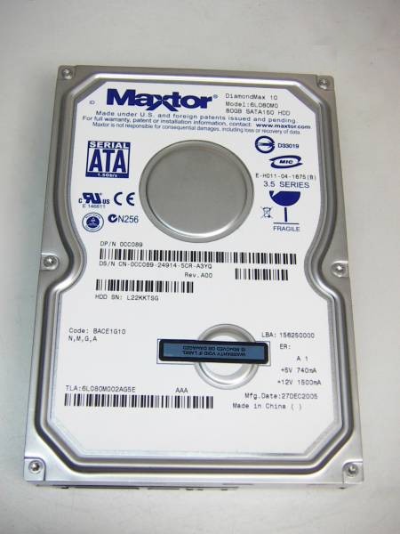 Maxtor 6L080M0 80GB 7.2k 3.5 Inch 8MB Buffer SATA Hard Drive