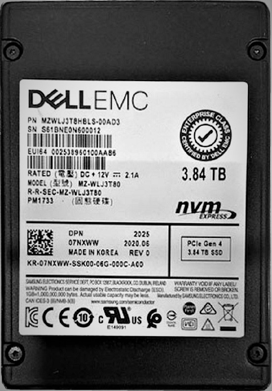 DELL 7NXWW 3.84TB 2.5in PCI Express 4.0(NVMe) Enterprise Solid State Drive