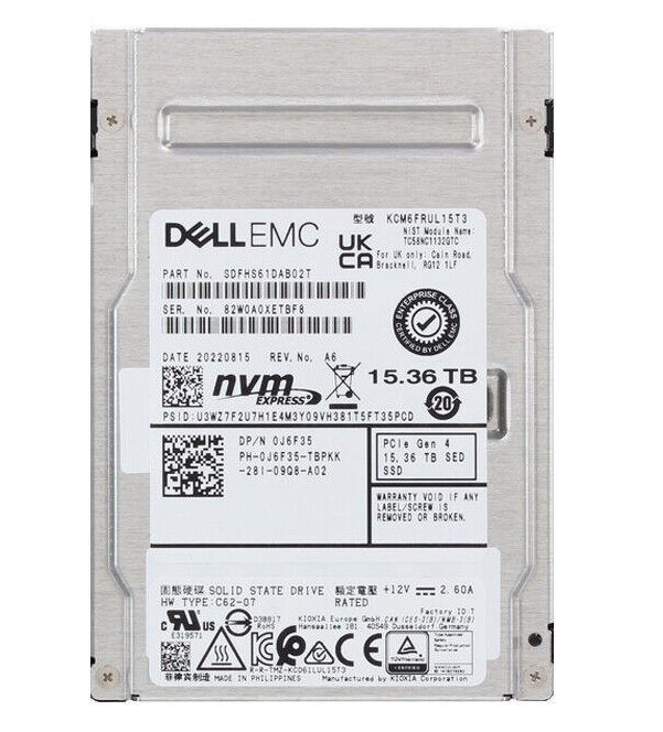 Kioxia CM6 KCM6FRUL15T3 - SSD - 15.36 TB - PCIe 4.0 X4 (NVMe) - DELL OEM Refurbished