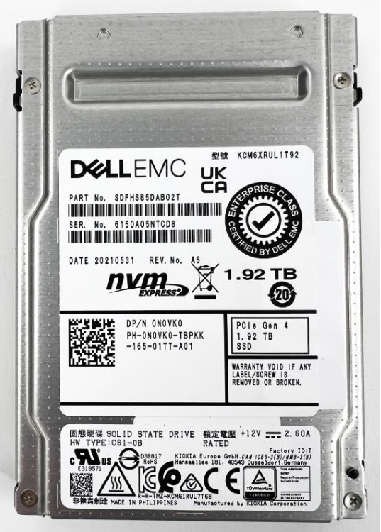 Kioxia CM6-R KCM6XRUL1T92 - SSD - 1.92 TB - PCIe 4.0 x4 (NVMe) - DELL OEM Refurbished