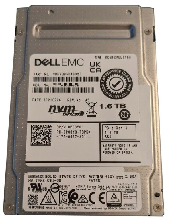 Kioxia CM6-V KCM6XVUL1T60 - SSD - 1.6 TB - PCIe 4.0 (NVMe) - DELL OEM Refurbished