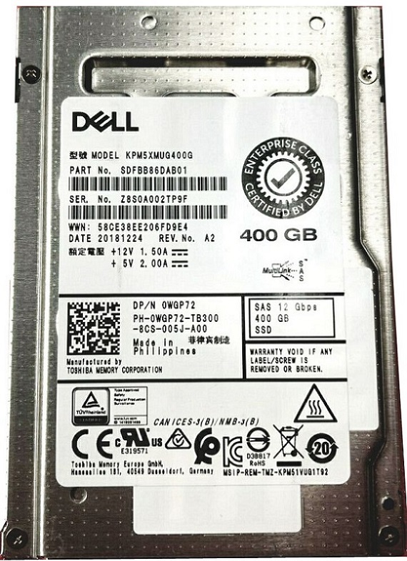 Kioxia PM5-M KPM5XMUG400G - SSD - 400 GB - SAS 12Gb/s - DELL OEM Refurbished