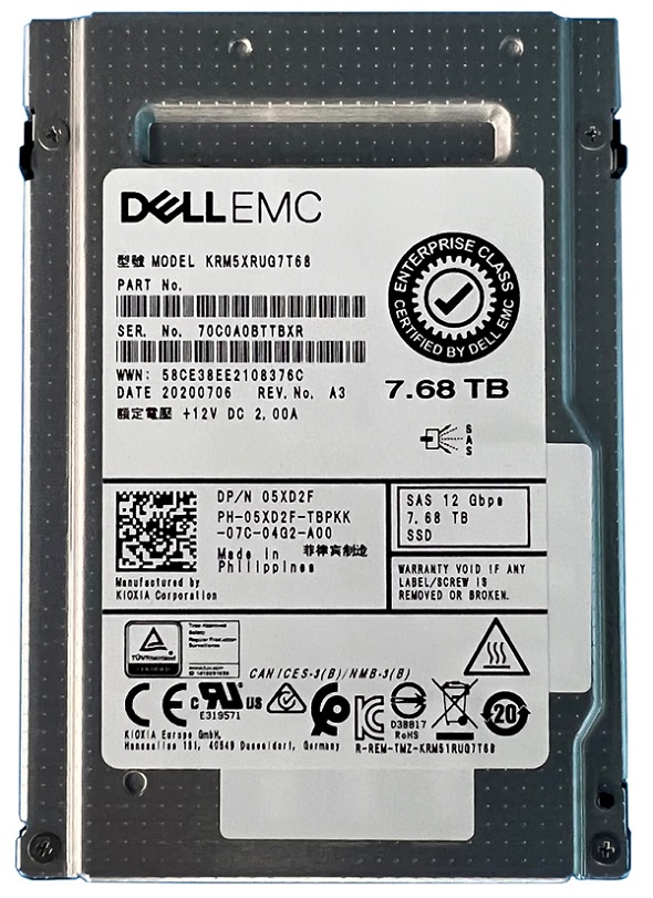 Kioxia KRM5XRUG7T68 - SSD - 7.68 TB - SAS 12Gb/s - DELL OEM Refurbished