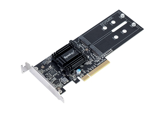 Synology M2D18 M.2 NVMe SATA SSD adapter card.