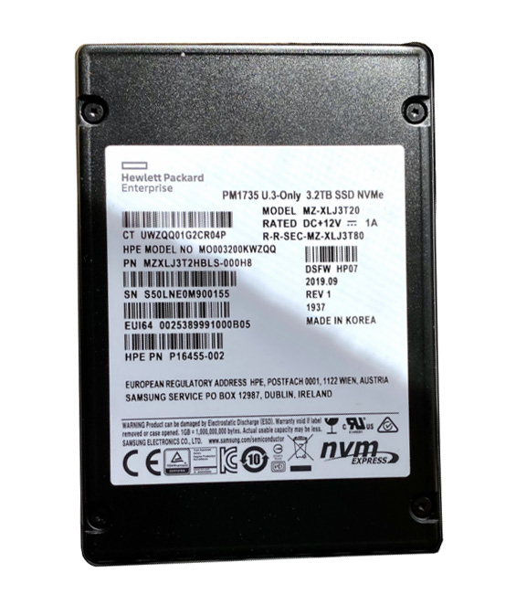 HPE PM1735 MO003200KWZQQ - SSD - 3.2 TB - 2.5" Internal - PCIe 4.0 x8 (NVMe) - HPE Renew