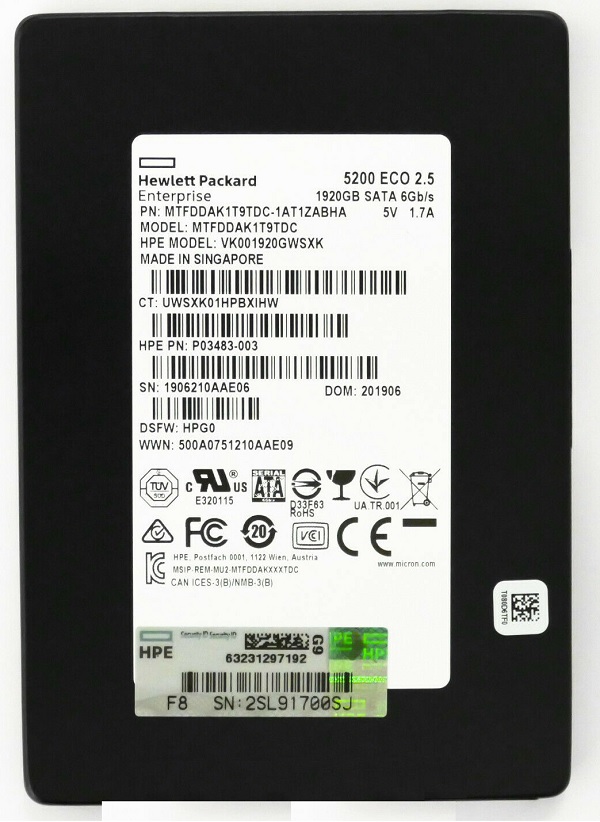 Micron 5200 ECO MTFDDAK1T9TDC-1AT1ZABHA - SSD - 1.92 TB - SATA 6Gb/s - HPE OEM Refurbished