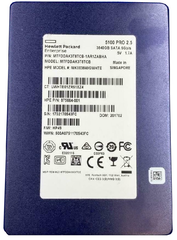 Micron 5100 PRO MTFDDAK3T8TCB-1AR1ZABHA - SSD - 3.84 TB - SATA 6Gb/s - HPE OEM Refurbished