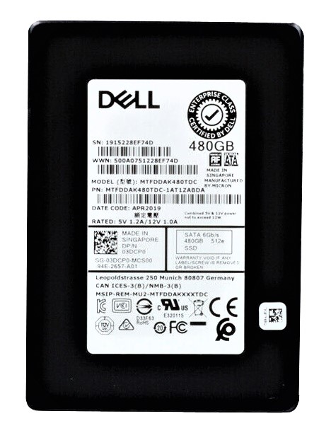 Micron 5200 ECO MTFDDAK480TDC-1AT1ZABDA - SSD - 480 GB - SATA 6Gb/s - DELL OEM Refurbished