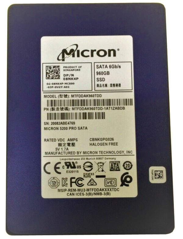 Micron 5200 PRO MTFDDAK960TDD-1AT1ZABDB - SSD - 960 GB - SATA 6Gb/s - DELL OEM Refurbished