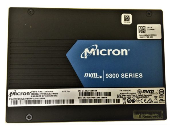 Micron 9300 MAX MTFDHAL12T8TDR-1AT1ZABDB - SSD - 12.8 TB - PCIe 3.0 x4 (NVMe) - DELL OEM Brand New