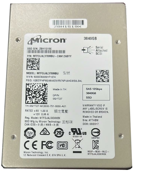 Micron S610DC MTFDJAL3T8MBU-2AN1ZABYY - SSD - 3.84 TB - SAS 12Gb/s - DELL OEM Refurbished