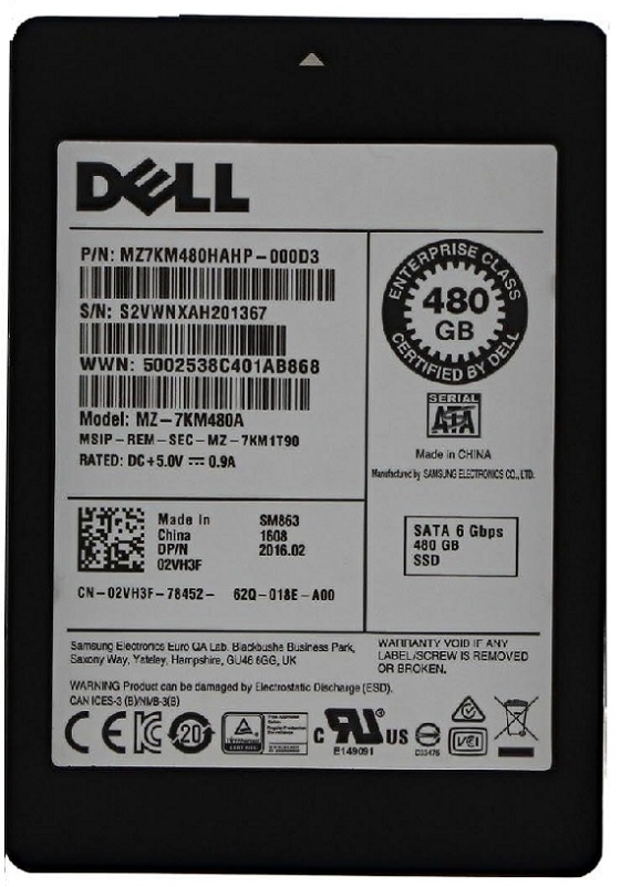 Samsung SM863 MZ-7KM480A - SSD - 480 GB - SATA 6Gb/s - Dell OEM Refurbished