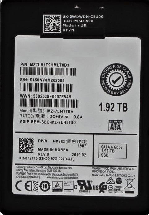 Samsung PM883 MZ-7LH1T9A - SSD - 1.92 TB - SATA 6Gb/s - DELL OEM Refurbished