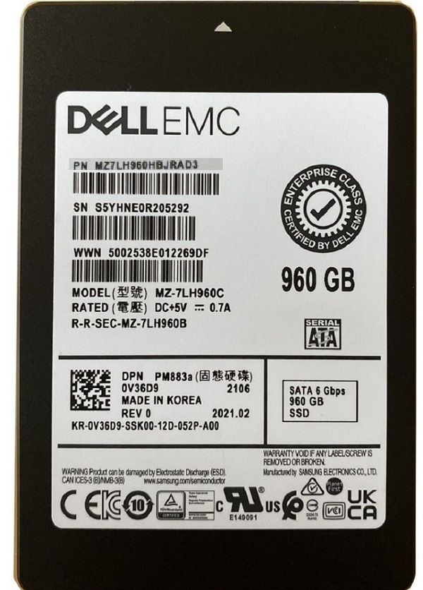 Samsung SM883 MZ-7LH960C - SSD - 960 GB - SATA 6Gb/s - DELL OEM Refurbished