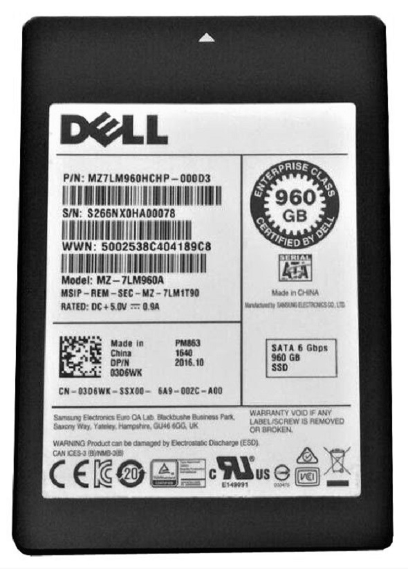 Samsung PM863 MZ-7LM960A - SSD - 960 GB - SATA 6Gb/s - Dell OEM Refurbished