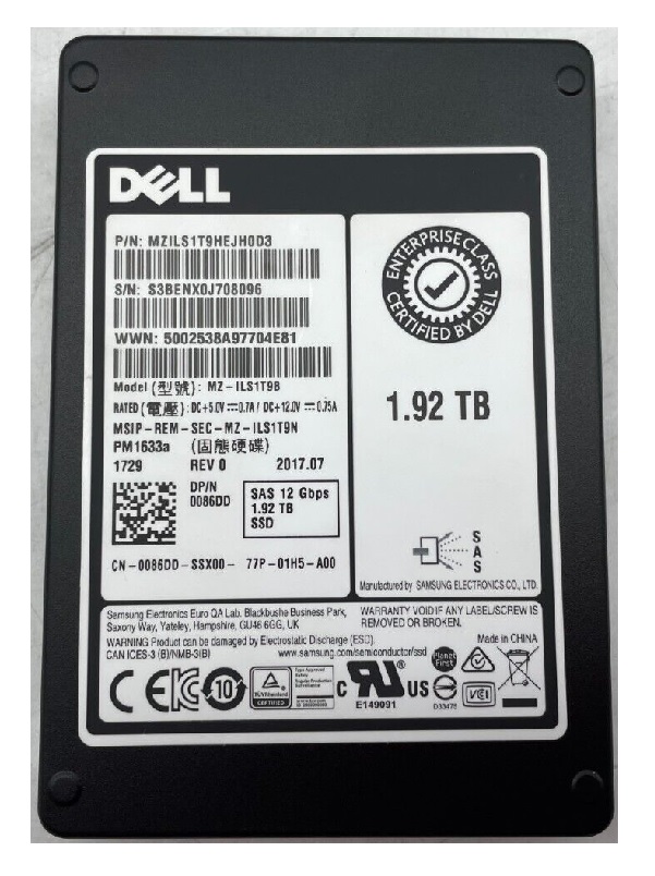 Samsung PM1633a MZ-ILS1T9B - SSD - 1.92 TB - SAS 12Gb/s - Dell OEM Refurbished