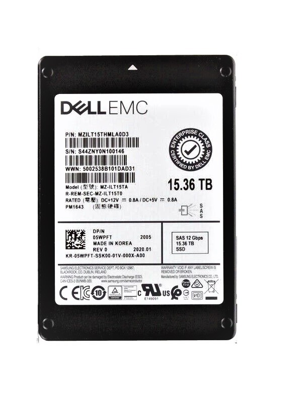 Samsung PM1643 MZ-ILT15TA - SSD - 15.36 TB - SAS 12Gb/s - DELL OEM Refurbished