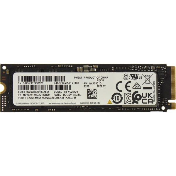 Samsung PM9A1 MZ-VL25120 512GB M.2 PCI EXPRESS GEN4 X4 Solid State Drive