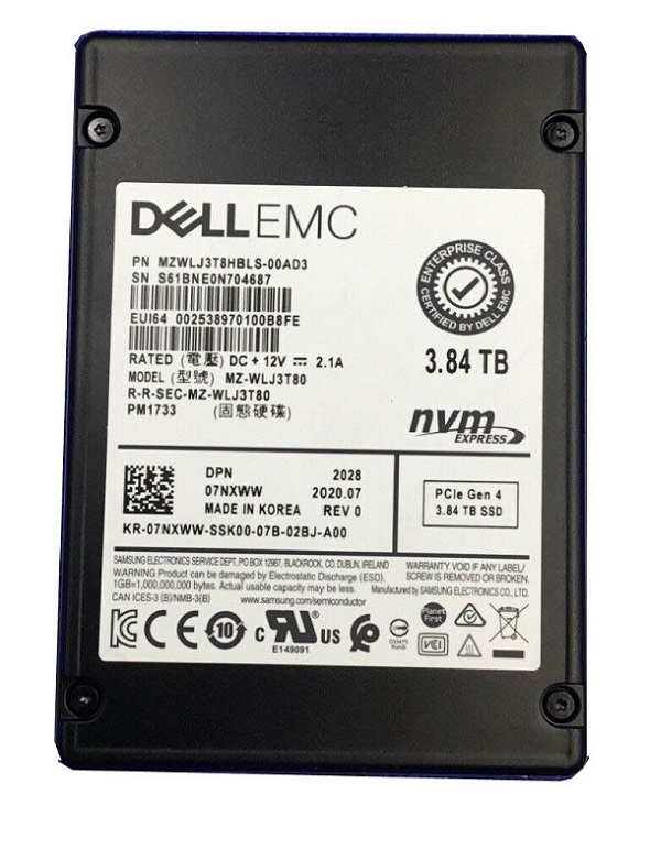 Samsung PM1733 MZ-WLJ3T80 - SSD - 3.84 TB - PCIe 4.0 x4 (NVMe) - DELL OEM Brand New