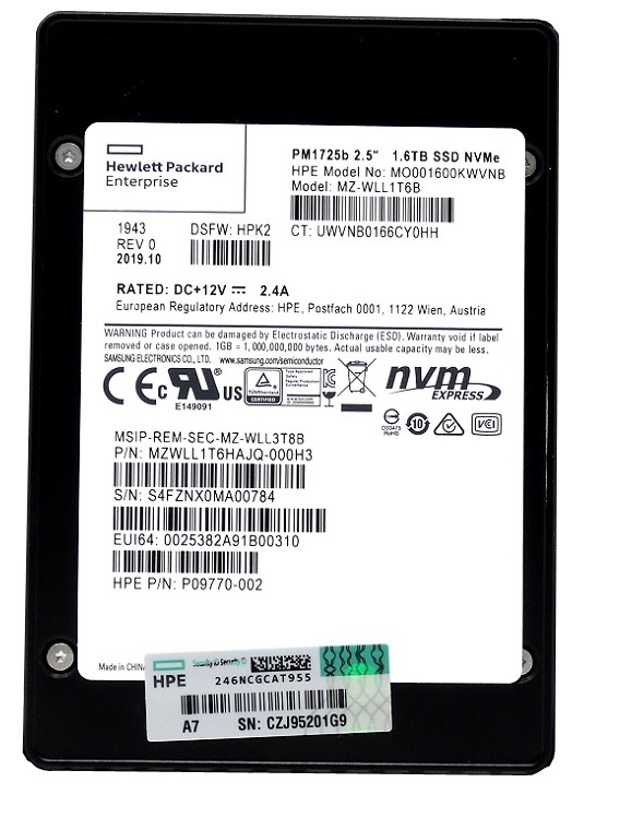 Samsung PM1725b MZ-WLL1T6B - SSD - 1.6 TB - PCIe 3.0 x4 (NVMe) - HPE OEM Refurbished