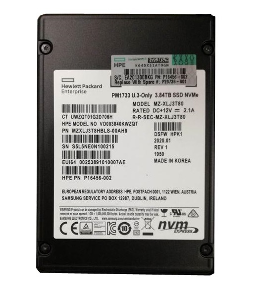 Samsung PM1733 MZ-XLJ3T80 - SSD - 3.84 TB - PCIe 4.0 x4 (NVMe) - HPE OEM Refurbished