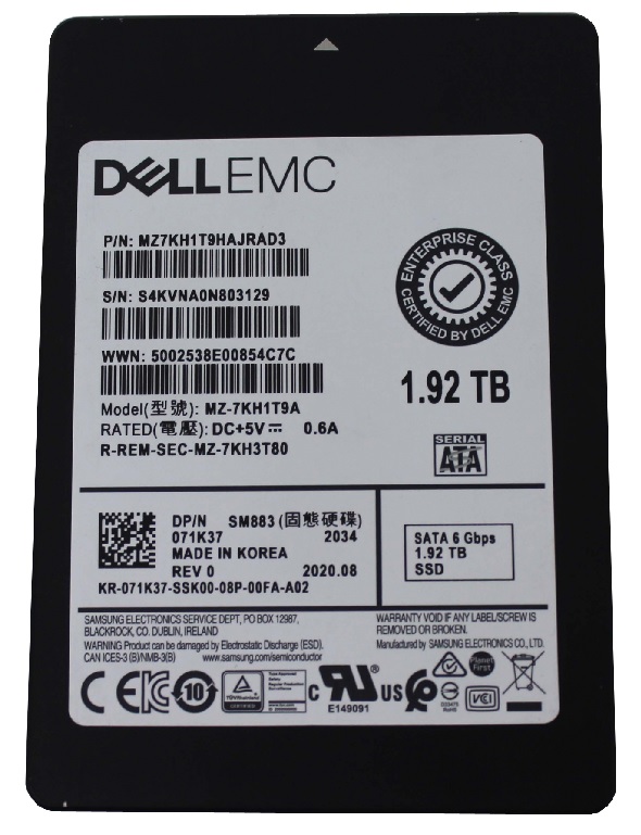 Samsung SM883 MZ7KH1T9HAJRAD3 - SSD - 1.92 TB - SATA 6Gb/s - Dell OEM Refurbished