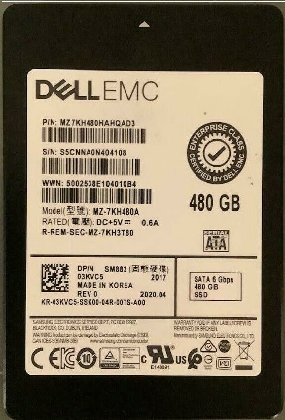 Samsung SM883 MZ7KH480HAHQAD3 - SSD - 480 GB - SATA 6Gb/s - DEll OEM Refurbished