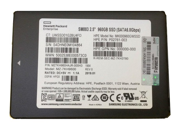 Samsung SM883 MZ7KH960HAJR-000H3 - SSD - 960 GB - SATA 6Gb/s - HPE OEM Refurbished