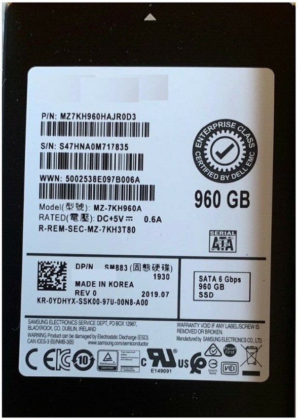 Samsung SM883 MZ7KH960HAJR0D3 - SSD - 960 GB - SATA 6Gb/s - Dell OEM Refurbished