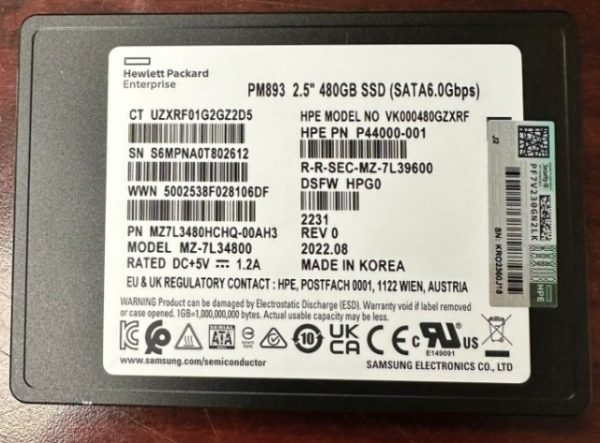 Samsung MZ7L3480HCHQ-00AH3 480GB Sata 6gbps 2.5inch Ssd