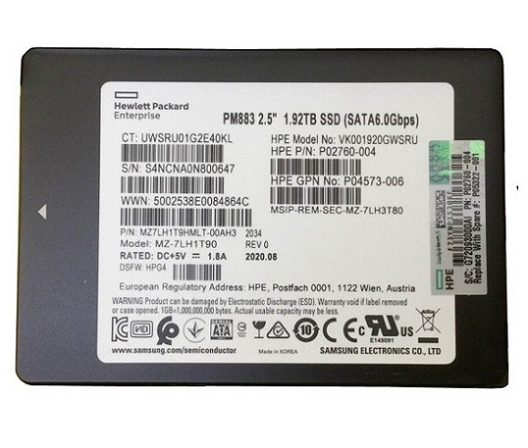 Samsung PM883 MZ7LH1T9HMLT-00AH3 - SSD - 1.92 TB - SATA 6Gb/s - HPE OEM Refurbished