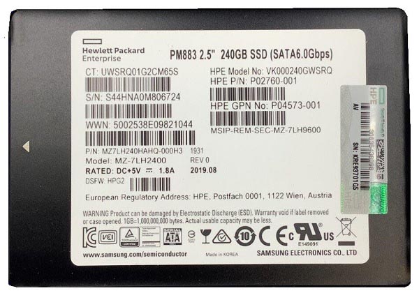 Samsung PM883 MZ7LH240HAHQ-000H3 - SSD - 240 GB - SATA 6Gb/s - HPE OEM Refurbished