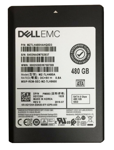 Samsung PM883 MZ7LH480HAHQ0D3 - SSD - 480 GB - SATA 6Gb/s - Dell OEM Refurbished