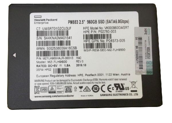 Samsung PM883 MZ7LH960HAJR-000H3 - SSD - 960 GB - SATA 6Gb/s - HPE OEM Refurbished