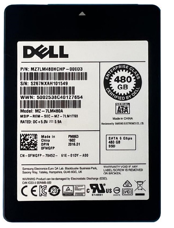 Samsung PM863 MZ7LM480HCHP-000D3 - SSD - 480 GB - SATA 6Gb/s - Dell OEM Refurbished