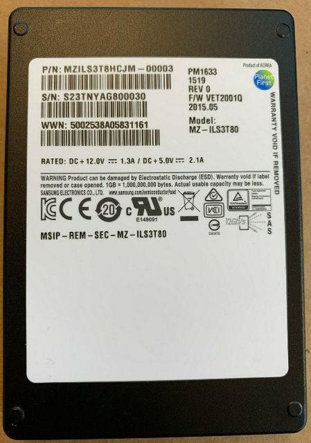 Samsung MZILS3T8HCJM PM1633 3.84TB SAS 12Gbps 2.5inch SSD