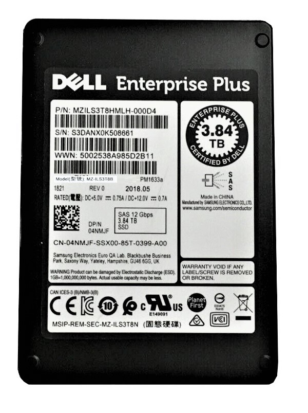 Samsung PM1633a MZILS3T8HMLH-000D4 - SSD - 3.84 TB - SAS 12Gb/s - DELL OEM Refurbished