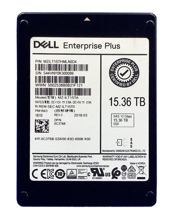 Samsung PM1643 MZILT15THMLA0D4 - SSD - 15.36 TB - SAS 12Gb/s - DELL OEM Refurbished