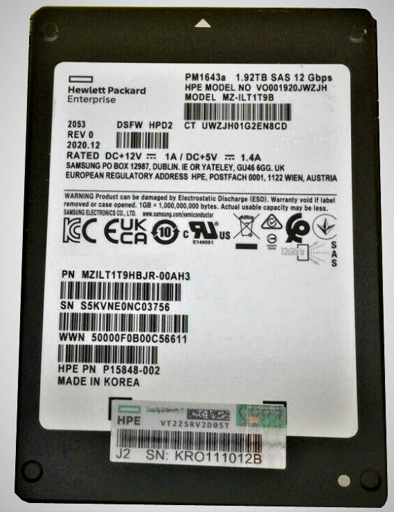 Samsung PM1643a MZILT1T9HBJR-00AH3 - SSD - 1.92 TB - SAS 12Gb/s - HPE OEM Brand New