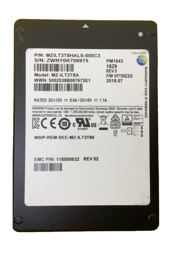 Samsung PM1643 MZILT3T8HALS-000C3 - SSD - 3.84 TB - SAS 12Gb/s - EMC OEM Refurbished