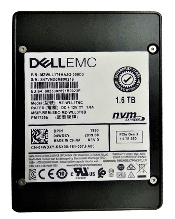 Samsung PM1725b MZWLL1T6HAJQ-000D3 - SSD - 1.6 TB - PCIe 3.0 X4 (NVMe) - Dell OEM Refurbished