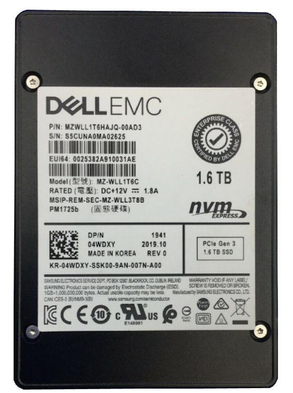 Samsung PM1725b MZWLL1T6HAJQ-00AD3 - SSD - 1.6 TB - PCIe 3.0 X4 (NVMe) - Dell OEM Refurbished