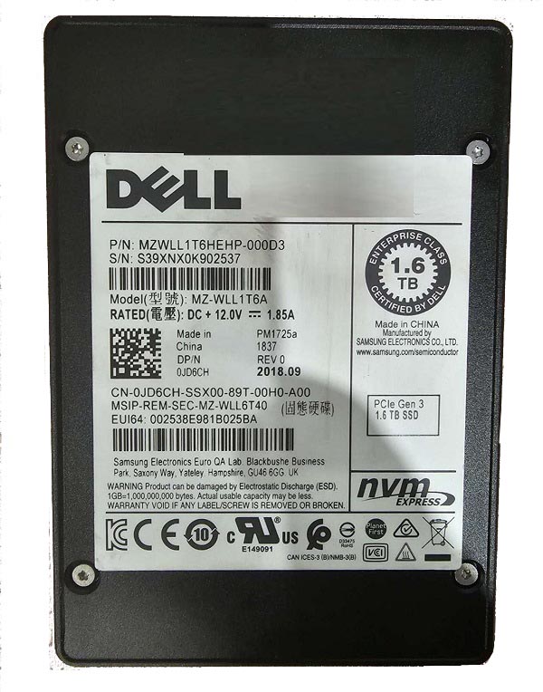 Samsung PM1725a MZWLL1T6HEHP-000D3 - SSD - 1.6 TB - PCIe 3.0 X4 (NVMe) - DELL OEM Refurbished