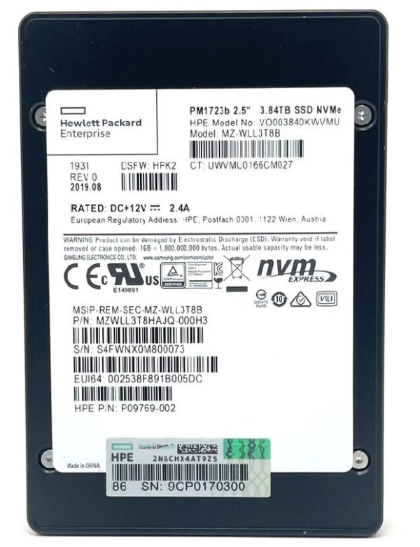 Samsung PM1723b MZWLL3T8HAJQ-000H3 - SSD - 3.84 TB - PCIe 3.0 x4 (NVMe) - HPE OEM Refurbished