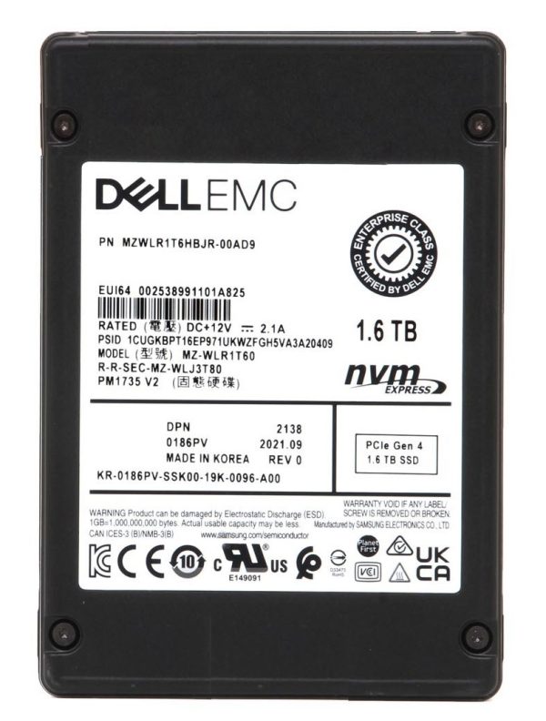 Samsung PM1735 MZWLR1T6HBJR-00AD9 - SSD - 6.4 TB - PCIe 4.0 x8 (NVMe) - DELL OEM Refurbished