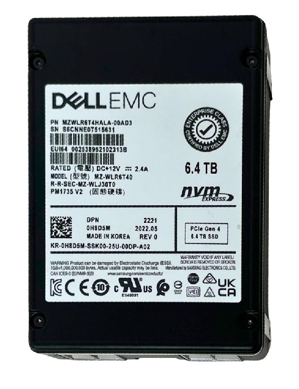 Samsung PM1735 MZWLR6T4HALA-00AD3 - SSD - 6.4 TB - PCIe 4.0 x8 (NVMe) - DELL OEM Refurbished