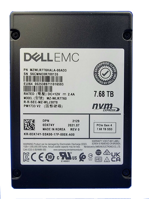 Samsung PM1733 MZWLR7T6HALA-00AD3 - SSD - 7.68 TB - PCIe 4.0 x4 (NVMe) - DELL OEM Brand New