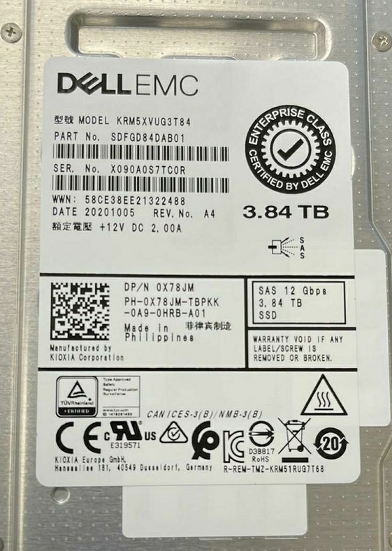 TOSHIBA SDFGD84DAB01 3.84TB SAS 12Gb/s 2.5" Internal SSD Dell Oem